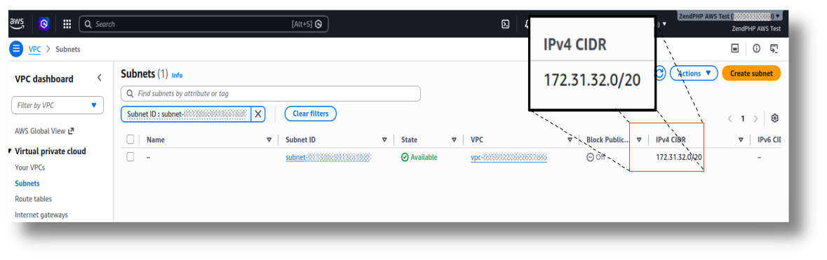 AWS EC2 Subnet CIDR setup dialog
